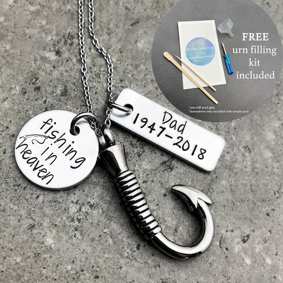 Personalized Fish Hook Urn Necklace Fishing in Heaven Personalized Cremation  Jewelry Urn Necklace for Ashes Human Ash Keepsake Fish Hook Ash 