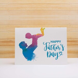 Herunterladbare Vatertagskarte, Alles Gute zum Vatertag Aquarell Vater und Kind, Druck zu Hause Karte & Umschlag Einfache Last Minute Instant PDF