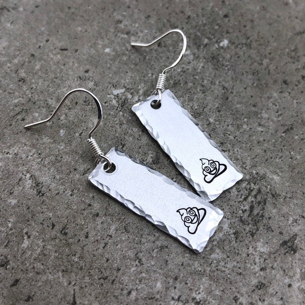 CLEARANCE SALE Poop Emoji Earrings Funny Gift Ideas For Coworker Jewelry Hand Stamped Shit Earrings Hammered Silver Poop Humor Weird Stuff