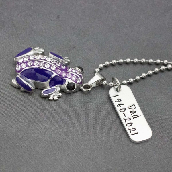 Purple Frog Urn Necklace With Crystals, Personalized Cremation Jewelry, Necklace For Human Ashes, Custom Memorial Necklace, Cremate Jewelry