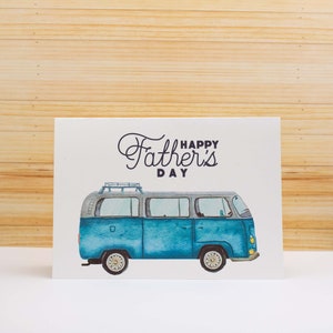 Carte de fête des pères téléchargeable, Happy Father's Day aquarelle VW Bus, impression à la maison carte et enveloppe facile dernière minute téléchargement instantané PDF