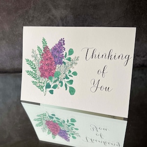 Carte de sympathie téléchargeable, fleurs lilas violettes, pensant à vous imprimer à la maison carte bricolage mémorial funérailles réveil cadeau ami en deuil instantané