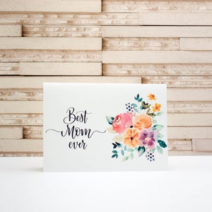 Carte de fête des mères téléchargeable, meilleure maman de tous les temps avec des fleurs à l'aquarelle, impression à la maison carte et enveloppe rapide facile téléchargement instantané de dernière minute