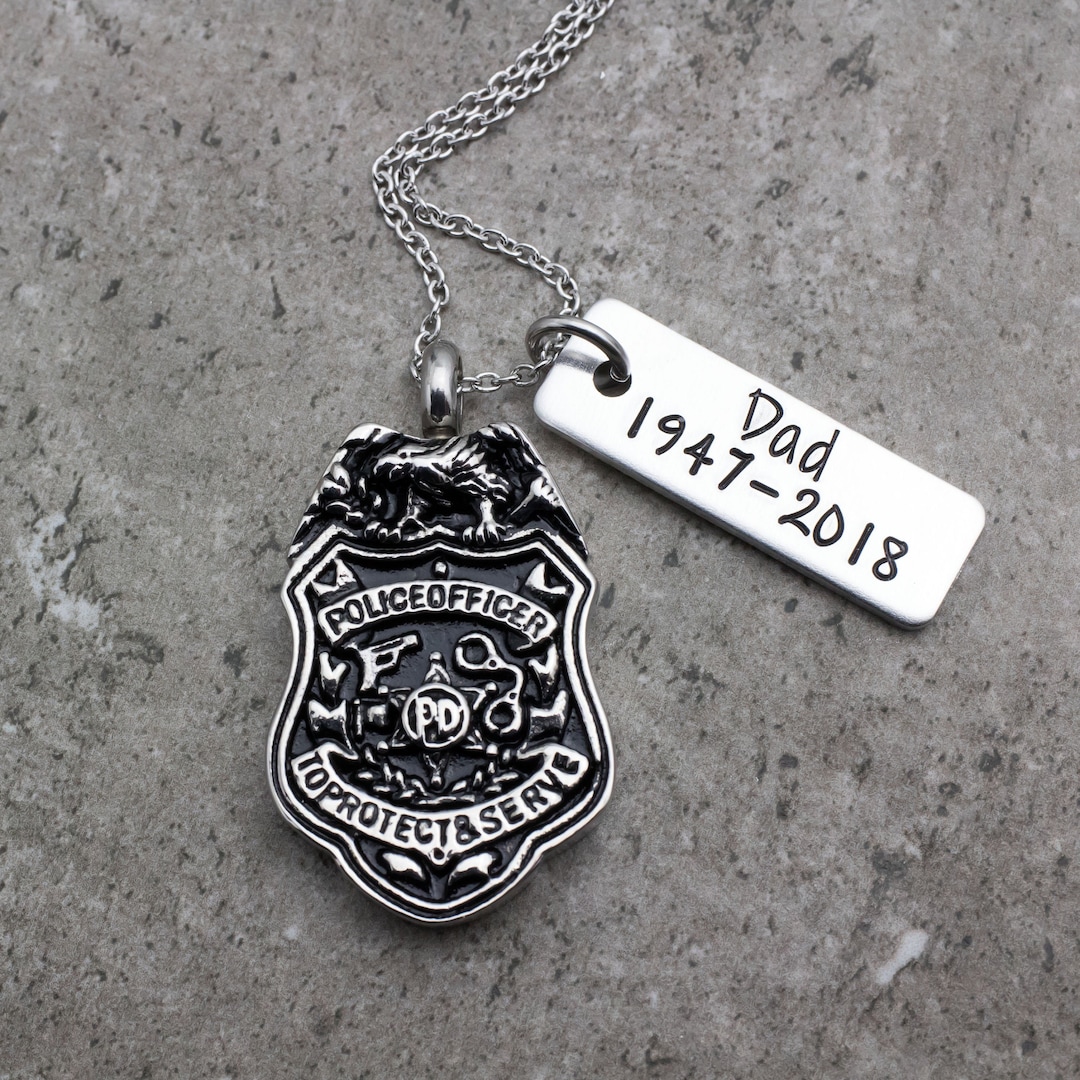 Police Officer Urn Necklace Cremation Jewelry Police Badge Etsy