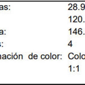 May include: A close-up of a fabric swatch with details about the fabric. The fabric has 28,996 stitches, is 120.5 mm tall and 146.8 mm wide. It comes in 4 colors and is labeled "Colorway 1". The zoom is 1:1.