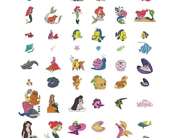 Mega Pack Ariel The Little Mermaid Embroidery 51 Design, Mermaid Machine Embroidery Designs, Ariel Embroidery Designs
