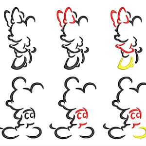 Mickey Mouse & Minnie silhouette embroidery design, Instant Download. File pes, dst, jef, hus, exp, vp3. Cartoon to embroider. 3 sizes.