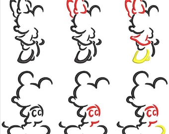 Mickey Mouse & Minnie silhouette embroidery design, Instant Download. File pes, dst, jef, hus, exp, vp3. Cartoon to embroider. 3 sizes.