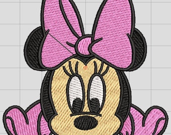 Minnie Mouse Baby ersten Geburtstag krabbeln Stickmuster, 2 verschiedene Größen, sofort herunterladbare Datei, pes, dst, jef, hus, exp, vp3.