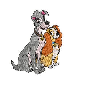 LADY & TRAMP embroidery design, Instant Download.Machine Embroidery File. pes, dst, jef, hus, exp, vp3, xxx. Cartoon Embroidery Design. imagen 4