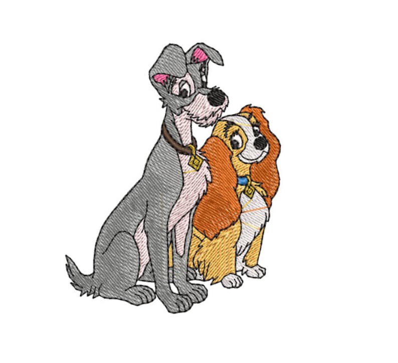 LADY & TRAMP embroidery design, Instant Download.Machine Embroidery File. pes, dst, jef, hus, exp, vp3, xxx. Cartoon Embroidery Design. imagen 4