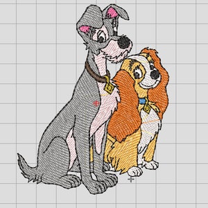 LADY & TRAMP embroidery design, Instant Download.Machine Embroidery File. pes, dst, jef, hus, exp, vp3, xxx. Cartoon Embroidery Design.