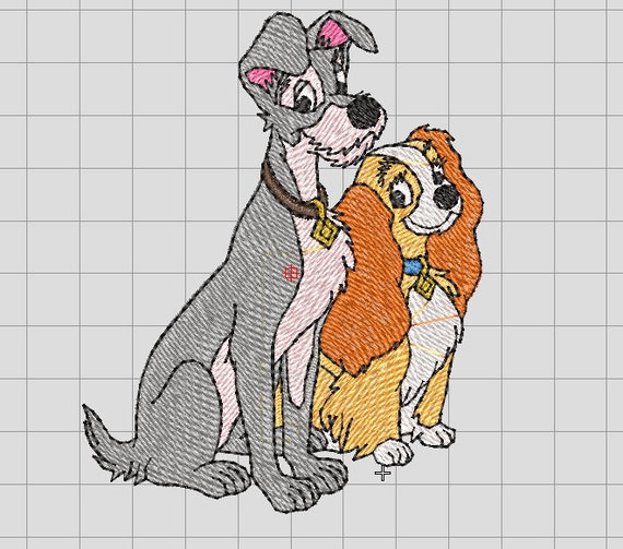 LADY & TRAMP embroidery design, Instant Download.Machine Embroidery File. pes, dst, jef, hus, exp, vp3, xxx. Cartoon Embroidery Design.