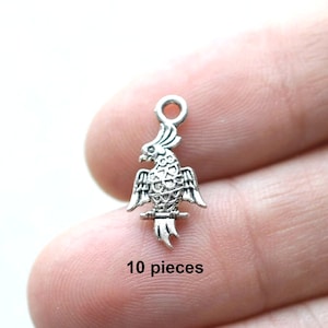 10 Parrot #CH169 Antique Silver Charms-Antique Silver Bird Charms-Antique Silver Jewelry Supplies-Alloy Metal Loose Charms-Findings