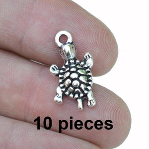 Turtle charms, #CH441, Tortise Antique Silver Jewelry Charms, 10 pieces, Alloy Metal Loose Charms, Findings