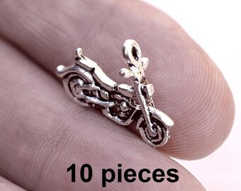 Motorcycle Charms, Silver Bike charms, Jewelry charms, 10 pieces, ch350, craft Charms, Loose Charms, Antique Silver Charms, Ohio Jewelry,