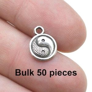 50 BULK  Charms, Ying Yang Charms,#BCH245 Antique Silver Charms, Jewelry Charms, Jewelry Supplies, Alloy Metal Charms, Loose Charms-Findings