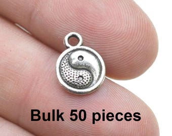 50 BULK  Charms, Ying Yang Charms,#BCH245 Antique Silver Charms, Jewelry Charms, Jewelry Supplies, Alloy Metal Charms, Loose Charms-Findings