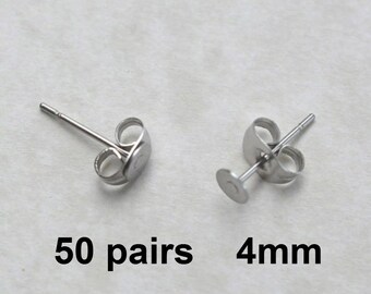 50 Pairs 4mm Surgical Steel flat pad EFP-4P-50 earring posts and butterfly backs-50 pairs surgical steel hypoallergenic earring post