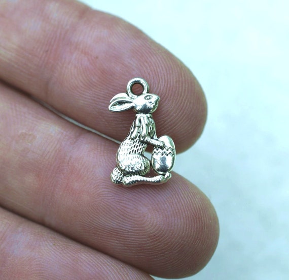 5 Silver Tone Lead-Free Pewter Charms Easter Bunny