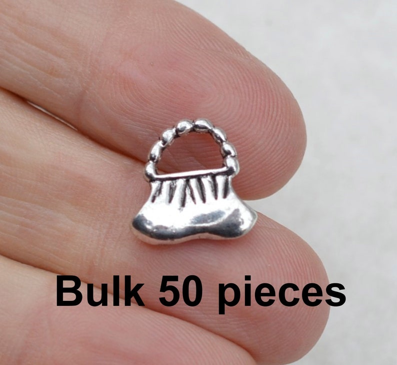 Alloy Metal Antique Silver Purse Antique Silver Charms Findings #BCH452 50 Handbag charms Loose Charms