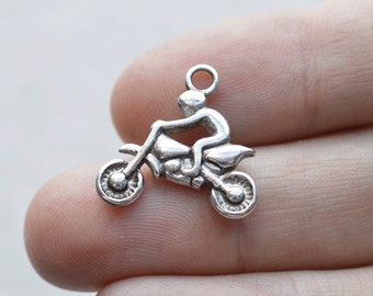 10 Man on Motorcycle #CH148 Antique Silver Charms-Motorcycle Charms-Antique Silver Jewelry Supplies-Alloy Metal Loose Charms-Findings