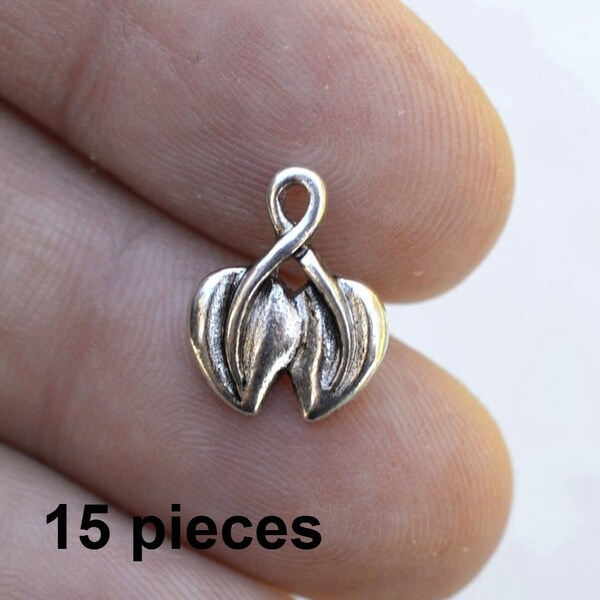 Leaf Charms, Double Leaves Charms, Plant Charms, #CH326, Antique Silver, Bracelet Charms, Jewelry Supplies, Alloy Charms, 15 pieces