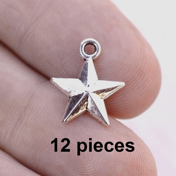 Star Charms, Celestial Charms, Silver Stars, ch352, Ohio Jewelry Supplies, Night Charms, Bracelet Charms