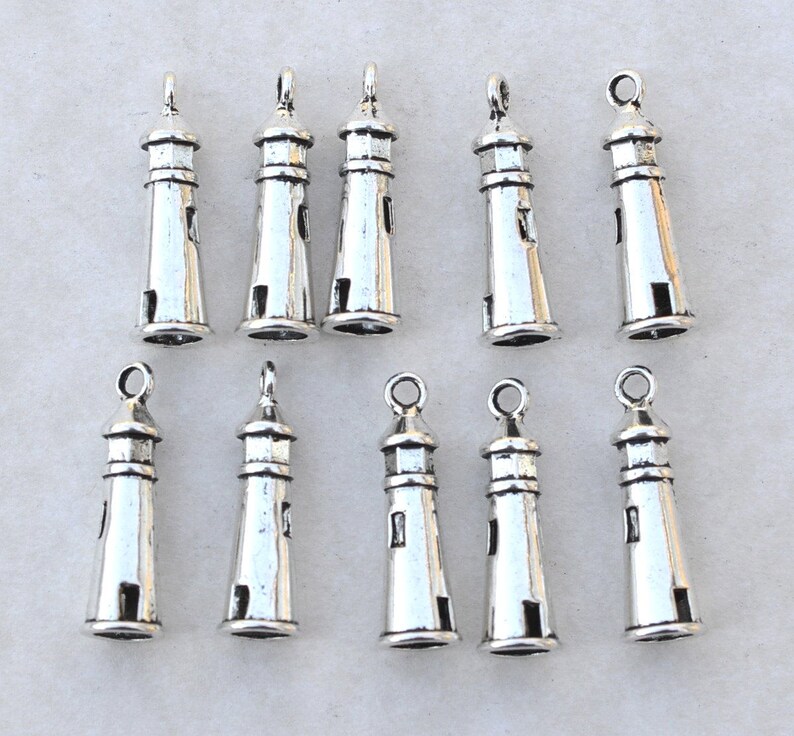Nautical Charms Lighthouse Charms Loose Charms Antique Silver Charms Jewelry charms Bulk charms bch357 Silver Lighthouse 50 pieces