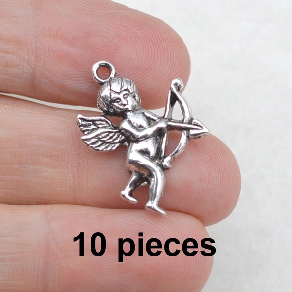 10 Cupid Charms, Valentines Pendants, Antique Silver Cupid Charms, #CH444