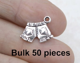 Cut Off Jeans charms, 50 pieces, Antique Silver charms,  #BCH196, Jean Shorts, Jewelry Charms, Supplies