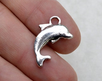 8 Dolphin #CH252 Silver Charms-Dolphin Fish Aquatic Jewelry Charms-Silver Jewelry Supplies-Alloy Metal Loose Charms-Findings