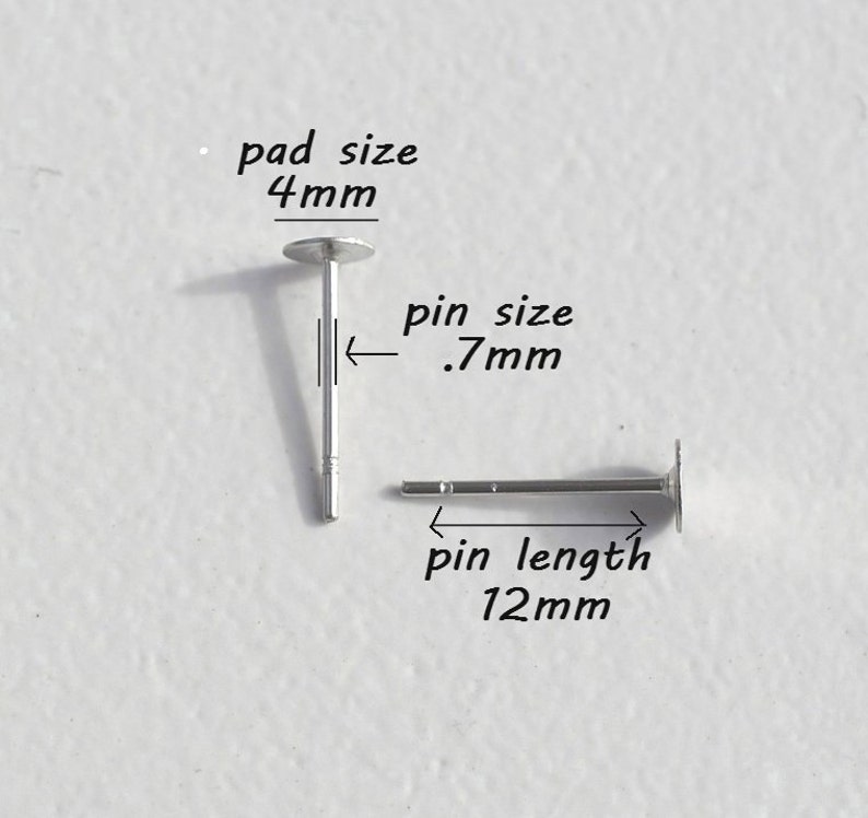 100 Pairs 4mm Surgical Steel flat pad EFP-4P-100 earring posts and butterfly backs-100 pairs surgical steel hypoallergenic earring post image 3
