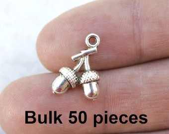 BULK 50, Acorn Charms, #BCH 279, Antique Silver Charms, Silver Acorn Charms, Nut Charms, Alloy Metal Charms,  Loose Charms, Findings,