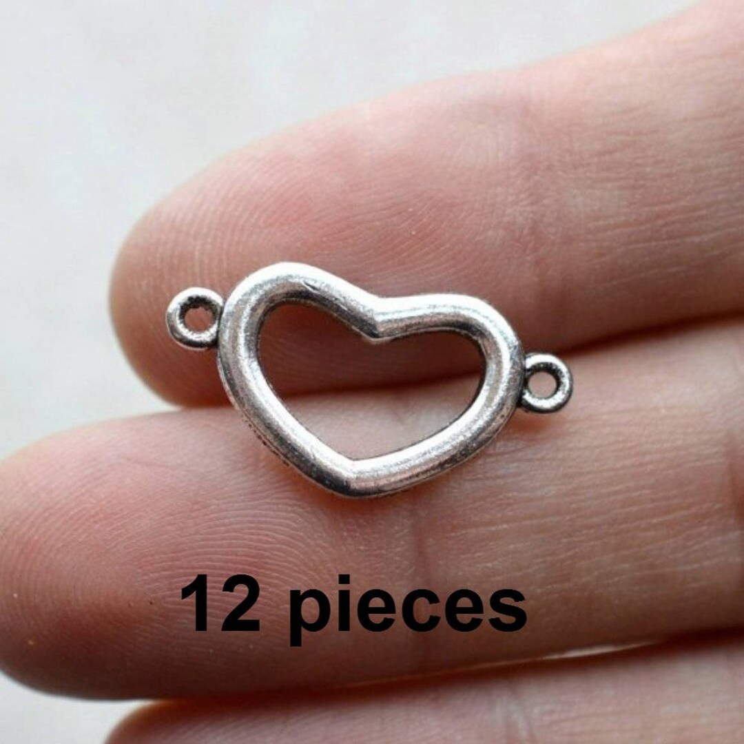 Heart Connector, 12 Pieces, #CH193, Antique Silver Charms