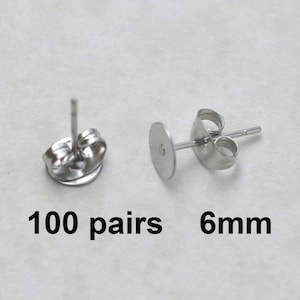 100 Pieces Stainless Steel Earring Back 4x6mm Silver Tone Metal