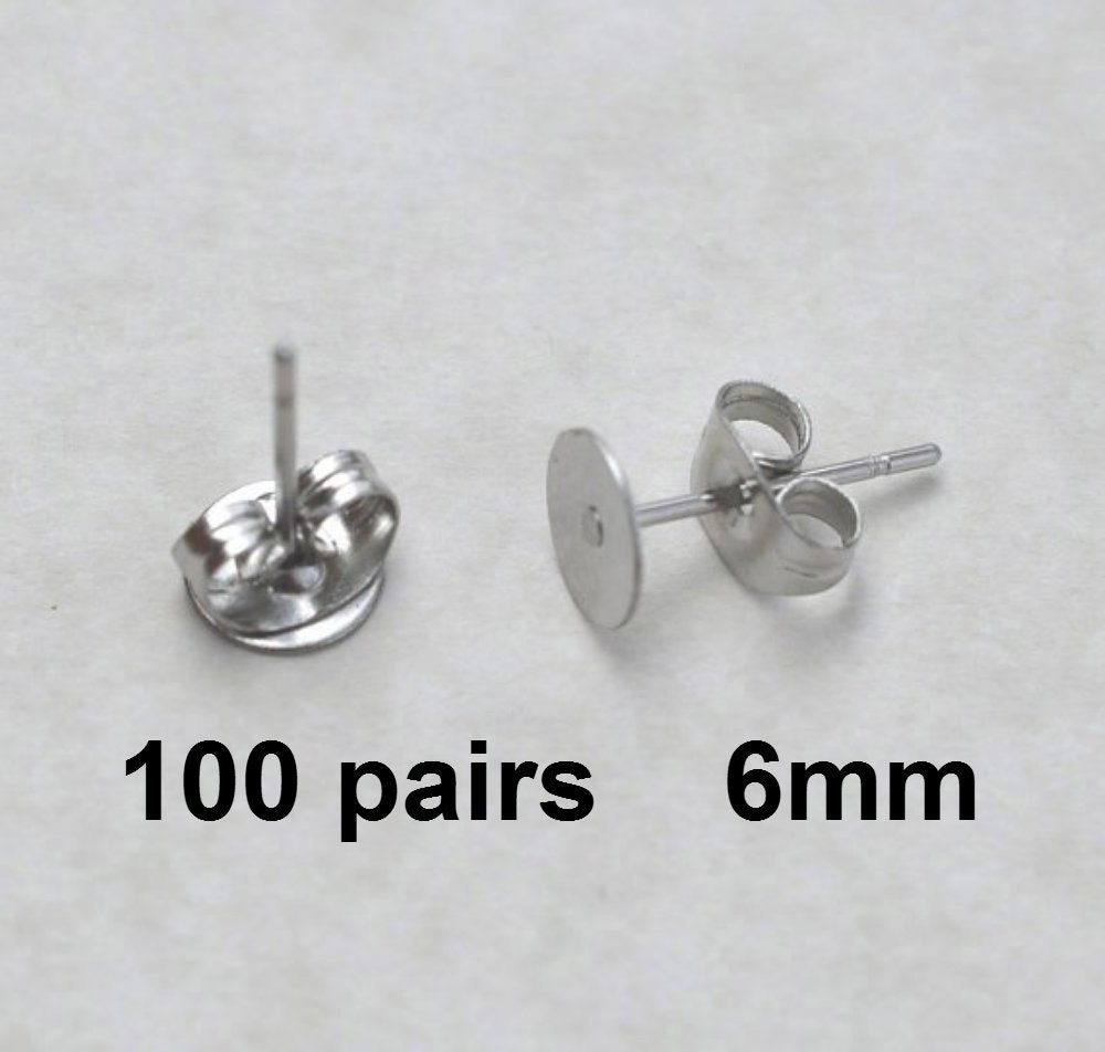 FANCY NOVA Earring Posts Stainless Steel Hypoallergenic, 420Pcs 4mm/6mm  Steel Flat Pad Earring Studs, Butterfly and Clear Rubber Earring Backs for