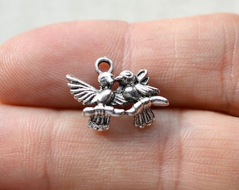 10  Love Birds Antique Silver #CH114 Charms-Bird Pair Antique Silver Jewelry Charms-Jewelry Supplies-Alloy Metal Loose Charms-Findings