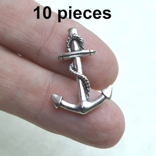 Anchor Pendants, Silver Anchor, Anchor Rope, ch406, Necklace pendants, Jewelry supplies, Nautical Pendants, 10 pieces