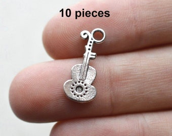 10 Violin  #CH224 Antique Silver Charms-Violin Fiddle Jewelry Charms-Antique Silver Jewelry Supplies-Alloy Metal Loose Charms-Findings