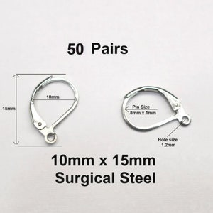 Surgical Steel lever backs, 50 Pairs Lever Backs, Earring Findings, lvr-50, Loose lever back supplies