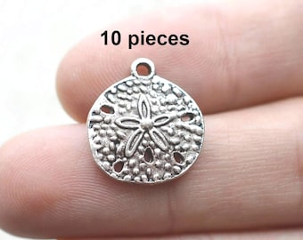 Silver Sand Dollar Charms, 10 pieces ocean charms, Sand dollar Jewelry Charms, ch227, Antique Silver Jewelry Supplies