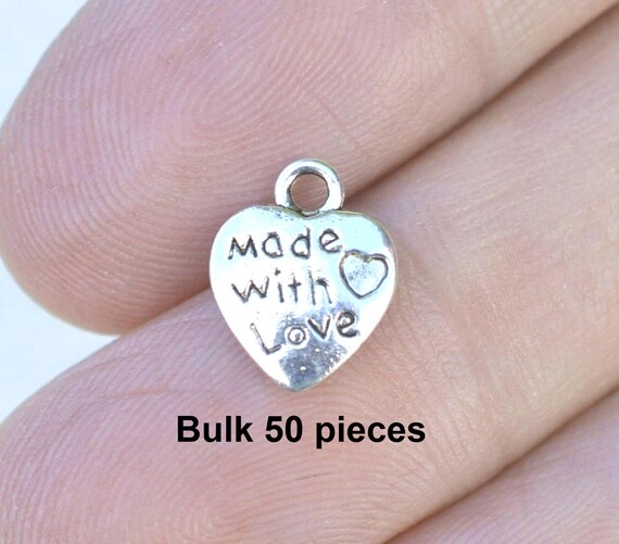 Made With Love Heart Charms 50 BULK Charms BCH306 Silver Heart Charms Craft Charms Packaging Supplies Craft Supplies Craft Tags Etsy