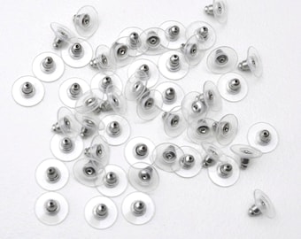 Surgical Steel Clear Plastic 12x6mm Earnuts, 100 pieces, EB100, Large Earring Backs Stabilizing earring backs, Loose Clear Earring Backs