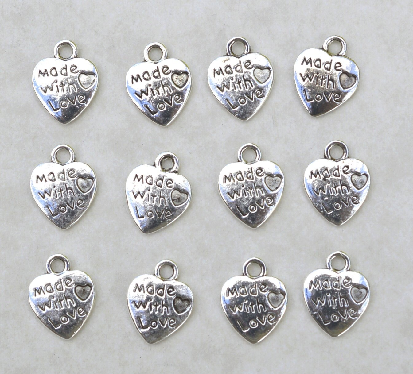 Made with Love Heart Charms 50 BULK charms BCH306 Silver Etsy