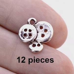 Button Charms, Sewing Charms, Silver Buttons, ch353, Jewelry Supplies, Craft Charms, Bracelet Charms, Antique Silver,