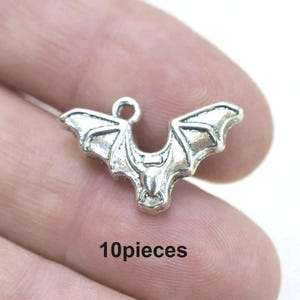 antique silver bat charms, 10 pieces Halloween charms, #ch232