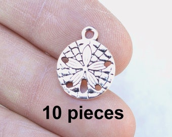Sand dollar charms, Silver Sand dollar charms, 10 pieces, #CH469, Antique Silver Charms