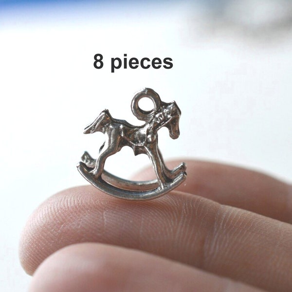 Silver Rocking Horse charms, toy jewelry charms, jewelry charms, CH127