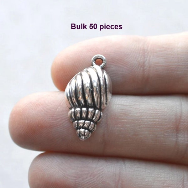 Bulk 50, Conch Shell, #BCH134, Antique Silver Charms, Aquatic Jewelry Charms, Sea Shell Charms,  Supplies, Alloy Metal Loose Charms-Findings